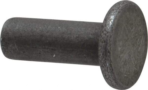 RivetKing - 3/16" Body Diam, Flat Uncoated Steel Solid Rivet - 1/2" Length Under Head - Apex Tool & Supply