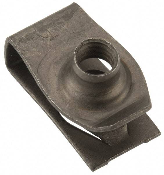Au-Ve-Co Products - M6x1.00 Screw, 3.4 to 6.3mm Thick, Spring Steel Extruded Tapped Hole U Nut - 17/32" Center Edge, Black Phosphate Finish - Apex Tool & Supply