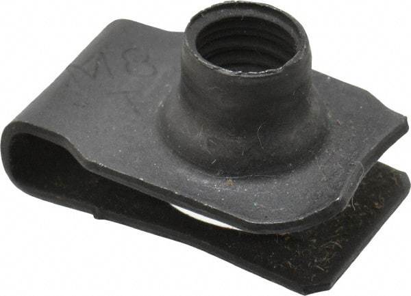 Au-Ve-Co Products - M8x1.25 Screw, 0.8 to 4mm Thick, Spring Steel Extruded Tapped Hole U Nut - 9/16" Center Edge, Black Phosphate Finish - Apex Tool & Supply