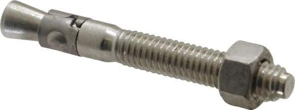 Powers Fasteners - 3/8" Diam, 3/8" Drill, 3" OAL, 1-1/4" Min Embedment Wedge Expansion Concrete Anchor - 304 Stainless Steel, Hex Nut Head, Hex Drive, 1-7/8" Thread Length - Apex Tool & Supply