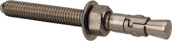 Powers Fasteners - 3/8" Diam, 3/8" Drill, 3-3/4" OAL, 1-5/8" Min Embedment Wedge Expansion Concrete Anchor - 304 Stainless Steel, Hex Nut Head, Hex Drive, 2-5/8" Thread Length - Apex Tool & Supply