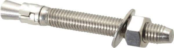 Powers Fasteners - 1/2" Diam, 1/2" Drill, 4-1/2" OAL, Wedge Expansion Concrete Anchor - 304 Stainless Steel, Hex Nut Head, Hex Drive, 3-1/8" Thread Length - Apex Tool & Supply