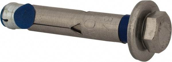 Powers Fasteners - 3/8" Diam, 3/8" Drill, 2-1/4" OAL, 1-3/4" Min Embedment Sleeve Concrete Anchor - 304 Stainless Steel, Hex Head, Hex Drive - Apex Tool & Supply
