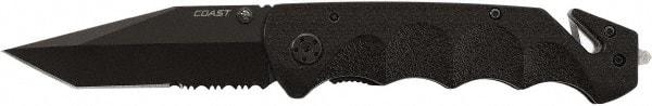 Coast Cutlery - 3-1/4" Blade, 8.12" OAL, Partially Serrated Multi-Blade Knife - 4.87" Closed Length, Aluminum - Apex Tool & Supply
