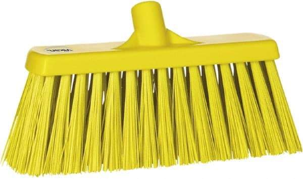 Vikan - 12" Heavy Duty Synthetic Push Broom - 2" Bristle Length, Plastic Block, European Threaded Handle Connection - Apex Tool & Supply