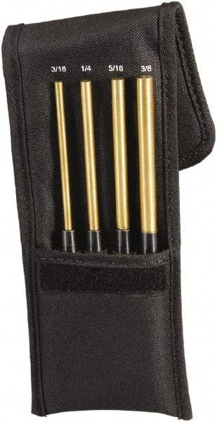 Starrett - 4 Piece, 3/16 to 3/8", Pin Punch Set - Round Shank, Brass, Comes in Pouch - Apex Tool & Supply
