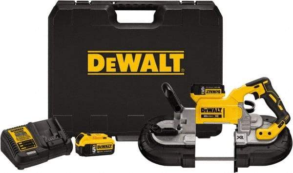DeWALT - 20 Volt, 44-7/8" Blade, 490 SFPM Cordless Portable Bandsaw - 4-3/4" (Round) & 5" x 4-3/4" (Rectangle) Cutting Capacity, Lithium-Ion Battery Included - Apex Tool & Supply