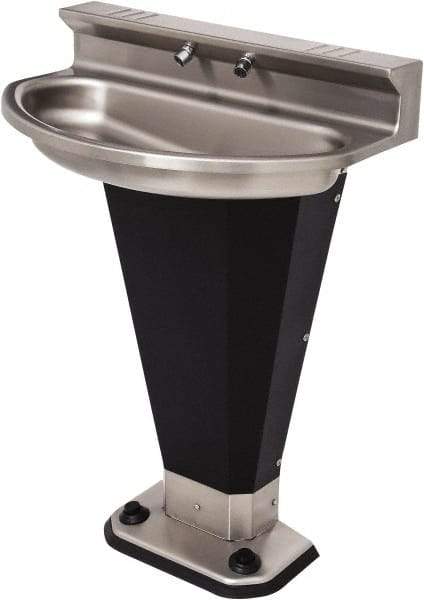 Acorn Engineering - Eliptical, Foot-Controlled, Wall Outlet Drain, 27-3/4" Diam, 2 Person Capacity, Stainless Steel & Vinylclad Galvanized Steel, Wash Fountain - 0.5 GPM - Apex Tool & Supply