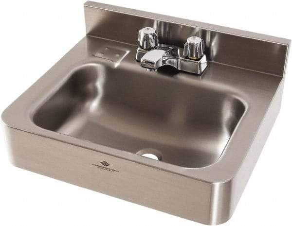 Acorn Engineering - 9-1/2" Long x 14-1/2" Wide Inside, 1 Compartment, Grade 304 Stainless Steel Lavatory Sink-Wall Hung - 16 Gauge, 15" Long x 18" Wide x 7" High Outside, 6" Deep - Apex Tool & Supply