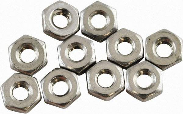 Acorn Engineering - #8-32 UNF Stainless Steel Right Hand Hex Nut - 0.344" Across Flats, 1/8" High, Uncoated - Apex Tool & Supply