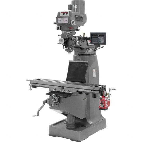 Jet - 9" Table Width x 49" Table Length, Variable Speed Pulley Control, 3 Phase Knee Milling Machine - R8 Spindle Taper, 3 hp - Apex Tool & Supply