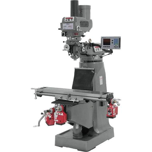 Jet - 9" Table Width x 49" Table Length, Variable Speed Pulley Control, 3 Phase Knee Milling Machine - R8 Spindle Taper, 3 hp - Apex Tool & Supply
