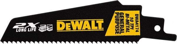 DeWALT - 4" Long x 1" Thick, High Speed Steel Reciprocating Saw Blade - Straight Profile, 10 TPI, Toothed Edge, Universal Shank - Apex Tool & Supply