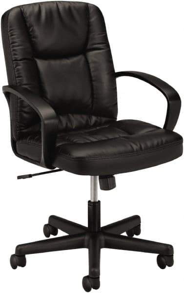 Basyx - 38-3/4" High Executive Mid Back Chair - 25" Wide x 34-1/2" Deep, Leather Seat, Black - Apex Tool & Supply