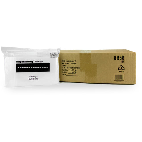 5″ × 8″ 6-MIL Clear Reloc Zippit Zipper Bags, Sold per Case of 1000 (20 boxes of 50 per case)