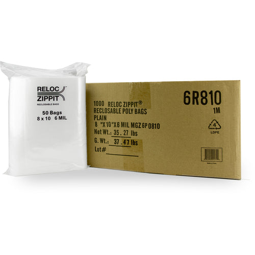 8″ × 10″ 6-MIL Clear Reloc Zippit Zipper Bags, Sold per Case of 1000 (20 boxes of 50 per case)