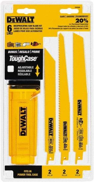 DeWALT - 6 Pieces, 8" to 9" Long x 0.04" Thickness, Bi-Metal Reciprocating Saw Blade Set - Straight Profile, 6 to 14 Teeth, Toothed Edge - Apex Tool & Supply
