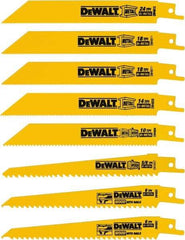 DeWALT - 8 Pieces, 4" to 6" Long x 0.04" Thickness, Bi-Metal Reciprocating Saw Blade Set - Straight Profile, 4 to 24 Teeth, Toothed Edge - Apex Tool & Supply