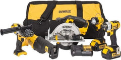 DeWALT - 5 Piece 20 Volt Cordless Tool Combination Kit - Includes 1/2" Hammerdrill, 1/4" Impact Driver, Reciprocating Saw, 6-1/2" Circular Saw & LED Worklight, Lithium-Ion Battery Included - Apex Tool & Supply