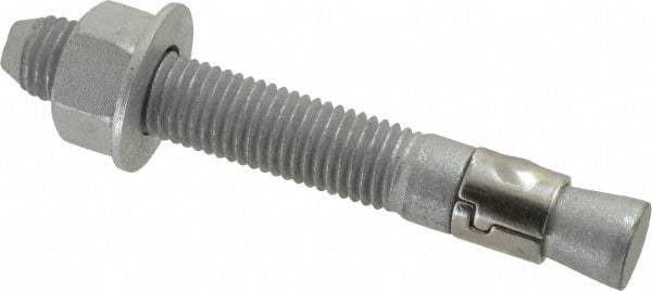 Powers Fasteners - 3/4" Diam, 3/4" Drill, 5-1/2" OAL, 1-5/8" Min Embedment Wedge Expansion Concrete Anchor - Steel, Galvanized Finish, Hex Nut Head, Hex Drive - Apex Tool & Supply