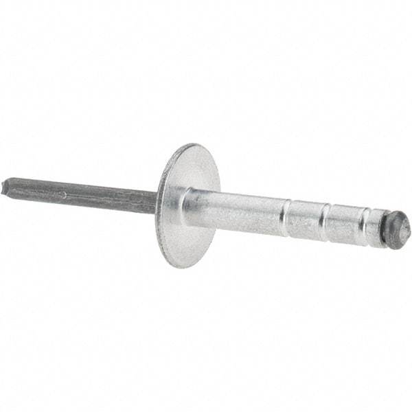 RivetKing - Large Flange Head Aluminum Open End Blind Rivet - Steel Mandrel, 0.437" to 3/4" Grip, 1.065" Length Under Head, 3/16" Body Diam - Apex Tool & Supply