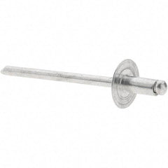 Value Collection - Size 42 Large Flange Dome Head Aluminum Open End Blind Rivet - Aluminum Mandrel, 0.032" to 1/8" Grip, 3/8" Head Diam, 0.129" to 0.133" Hole Diam, 0.275" Length Under Head, 1/8" Body Diam - Apex Tool & Supply