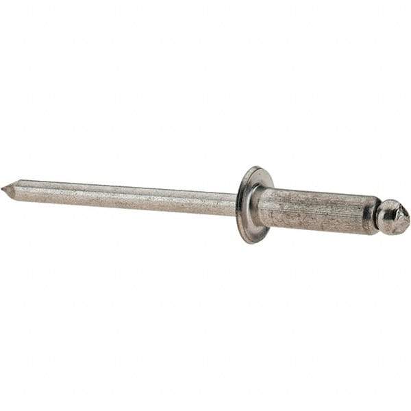 Value Collection - Size 56 Dome Head Stainless Steel Open End Blind Rivet - Stainless Steel Mandrel, 0.251" to 3/8" Grip, 0.312" Head Diam, 0.16" to 0.164" Hole Diam, 0.55" Length Under Head, 5/32" Body Diam - Apex Tool & Supply