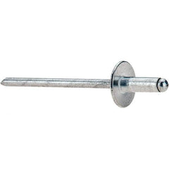 Value Collection - Size 43 Large Flange Dome Head Aluminum Open End Blind Rivet - Aluminum Mandrel, 0.126" to 0.187" Grip, 3/8" Head Diam, 0.129" to 0.133" Hole Diam, 0.337" Length Under Head, 1/8" Body Diam - Apex Tool & Supply