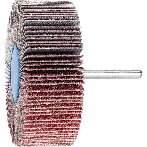 PFERD - 3" Diam x 1" Face Width, Aluminum Oxide Coated Mounted Flap Wheel - 1/4" Shank Mount, 40 Grit, 20,000 Max RPM - Apex Tool & Supply