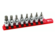 8 Piece - Hex Inch Socket Set - 1/8 - 3/8" On Rail - 3/8" Square Drive with 1/4" Replaceable Hex Bit - Apex Tool & Supply