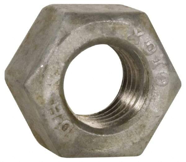 Value Collection - 1-1/8 - 7 UNC Steel Right Hand Heavy Hex Nut - 1-13/16" Across Flats, 1-7/64" High, Hot Dipped Galvanized Finish - Apex Tool & Supply