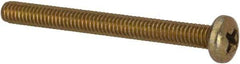 Made in USA - #8-32 UNC, 1-3/4" Length Under Head Phillips Drive Machine Screw - Pan Head, Grade 3 Steel, Yellow Cadmium-Plated Finish, Without Washer - Apex Tool & Supply
