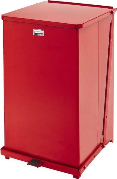 Rubbermaid - 40 Gal Square Unlabeled Trash Can - 30" High x 19" Long x 19" Wide, Red, Steel - Apex Tool & Supply