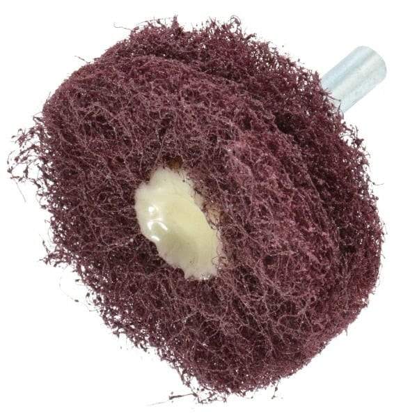 Merit Abrasives - 2" Diam, Medium Mounted Scrubber Buffing Wheel - 2 Ply, Medium Grade, 1/4" Shank Diam, 12,000 RPM - Apex Tool & Supply