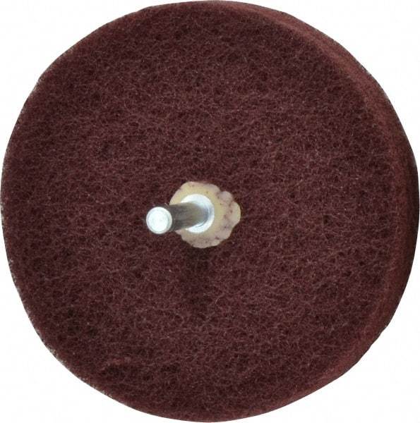 Merit Abrasives - 4" Diam, Medium Mounted Scrubber Buffing Wheel - 3 Ply, Very Fine Grade, 1/4" Shank Diam, 6,000 RPM - Apex Tool & Supply