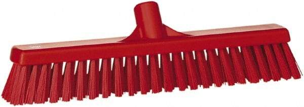 Vikan - 16" Fine Particle Synthetic Push Broom - 2" Bristle Length, Plastic Block, European Threaded Handle Connection - Apex Tool & Supply