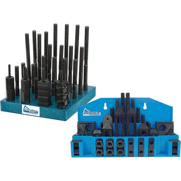 Gibraltar - 90 Piece Fixturing Step Block & Clamp Set with 1" Step Block, 5/8" T-Slot, 1/2-13 Stud Thread - 1" Nut Width, 4, 5, 3, 6, 7 & 8" Stud Lengths - Apex Tool & Supply