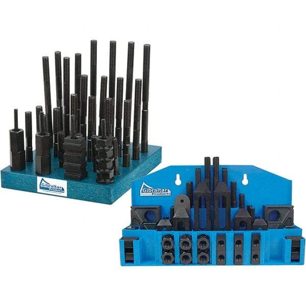 Gibraltar - 52 Piece Fixturing Step Block & Clamp Set with 1" Step Block, 11/16" T-Slot, 1/2-13 Stud Thread - 1-1/8" Nut Width, 4, 5, 3, 6, 7 & 8" Stud Lengths - Apex Tool & Supply