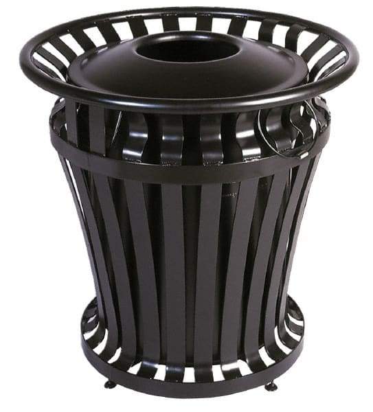 Rubbermaid - Black Round Trash Can - Steel, 32" High - Apex Tool & Supply