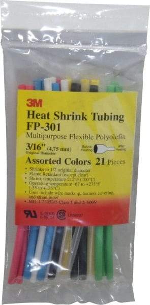 3M - 6" Long, 2:1, Polyolefin Heat Shrink Electrical Tubing - Black, Blue, Clear, Green, Red, White, Yellow - Apex Tool & Supply