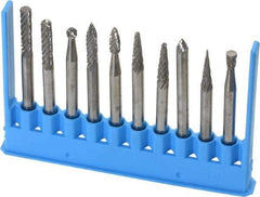 Made in USA - 10 Piece, 1/8" Shank Burr Set - Tungsten Carbide - Apex Tool & Supply