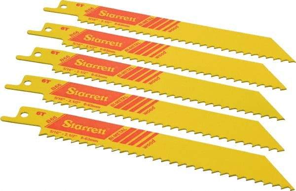 Starrett - 6" Long x 3/4" Thick, Bi-Metal Reciprocating Saw Blade - Straight Profile, 6 TPI, Toothed Edge, Universal Shank - Apex Tool & Supply