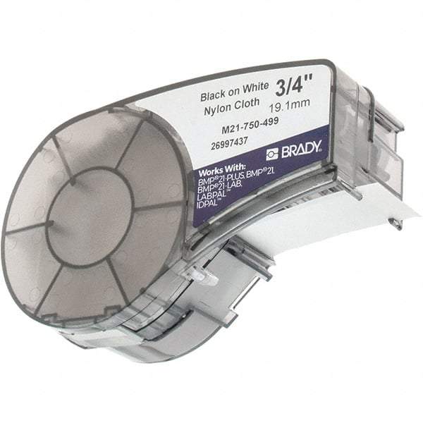 Brady - 3/4" Wide x 192" Long, White Flexible Nylon Label Tape - For BMP21 Plus Portable Label Printer, IDPAL Handheld Label Maker - Apex Tool & Supply