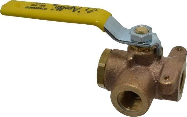 Apollo - 3/8" Pipe, Standard Port, Bronze Standard Ball Valve - Three Way, FNPT x FNPT x FNPT Ends, Lever Handle, 400 WOG - Apex Tool & Supply