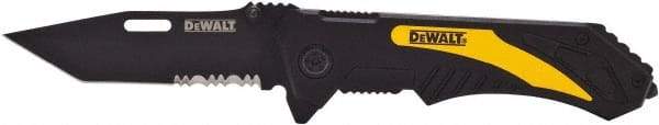DeWALT - 3-1/4" Blade, 8" OAL, Partially Serrated Clip Point Folding Knife - 4-1/2" Closed Length, Plastic, 1 Blade, 1 Edge - Apex Tool & Supply