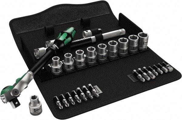 Wera - 28 Piece 1/2" Drive Standard Socket Set - 6 Points, 10 to 19mm, T20 to T40 Torx, Metric Measurement Standard - Apex Tool & Supply