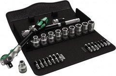 Wera - 28 Piece 1/2" Drive Standard Socket Set - 6 Points, 10 to 19mm, T20 to T40 Torx, Metric Measurement Standard - Apex Tool & Supply