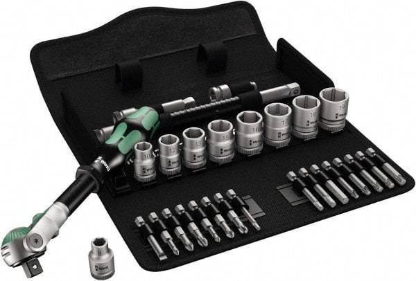 Wera - 29 Piece 3/8" Drive Standard Socket Set - 6 Points, 1/4 to 3/4", T15 to T40 Torx, Inch Measurement Standard - Apex Tool & Supply