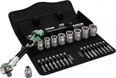 Wera - 3/8" Drive Standard Socket Set - 6 Points, 8 to 19mm, T15 to T40 Torx, Metric Measurement Standard - Apex Tool & Supply