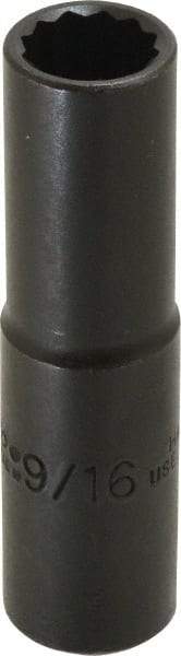 Proto - 9/16", 1/2" Drive, Deep Hand Socket - 12 Points, 3-1/4" OAL, Alloy Steel, Black Finish - Apex Tool & Supply